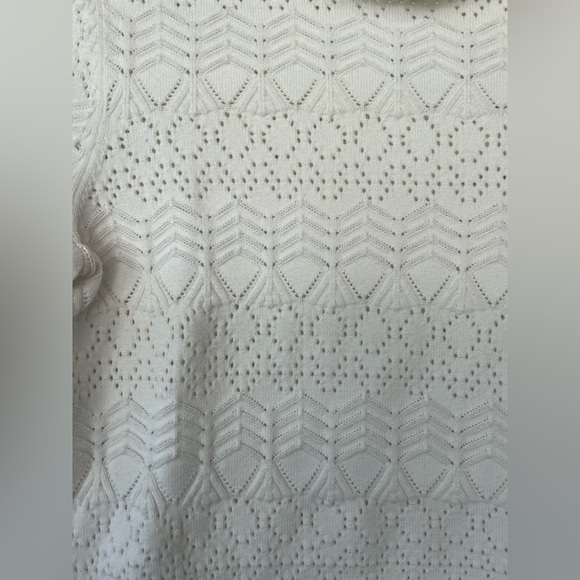 Tularosa Lana 100% nylon knit sweater, cream/white, ruffle neck, cropped; size S - Picture 4 of 9